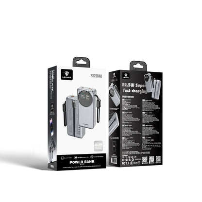 Lenyes PX2004D Dijital LED Ekranlı Lightning Kablolu Powerbank 22.5W 20.000mAh