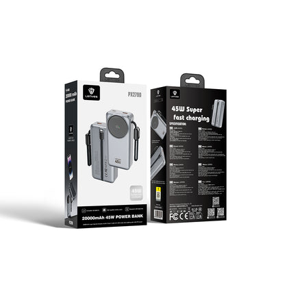 Lenyes PX279D Dijital LED Ekranlı Type-C ve Lightning Kablolu Powerbank 45W 20.000mAh