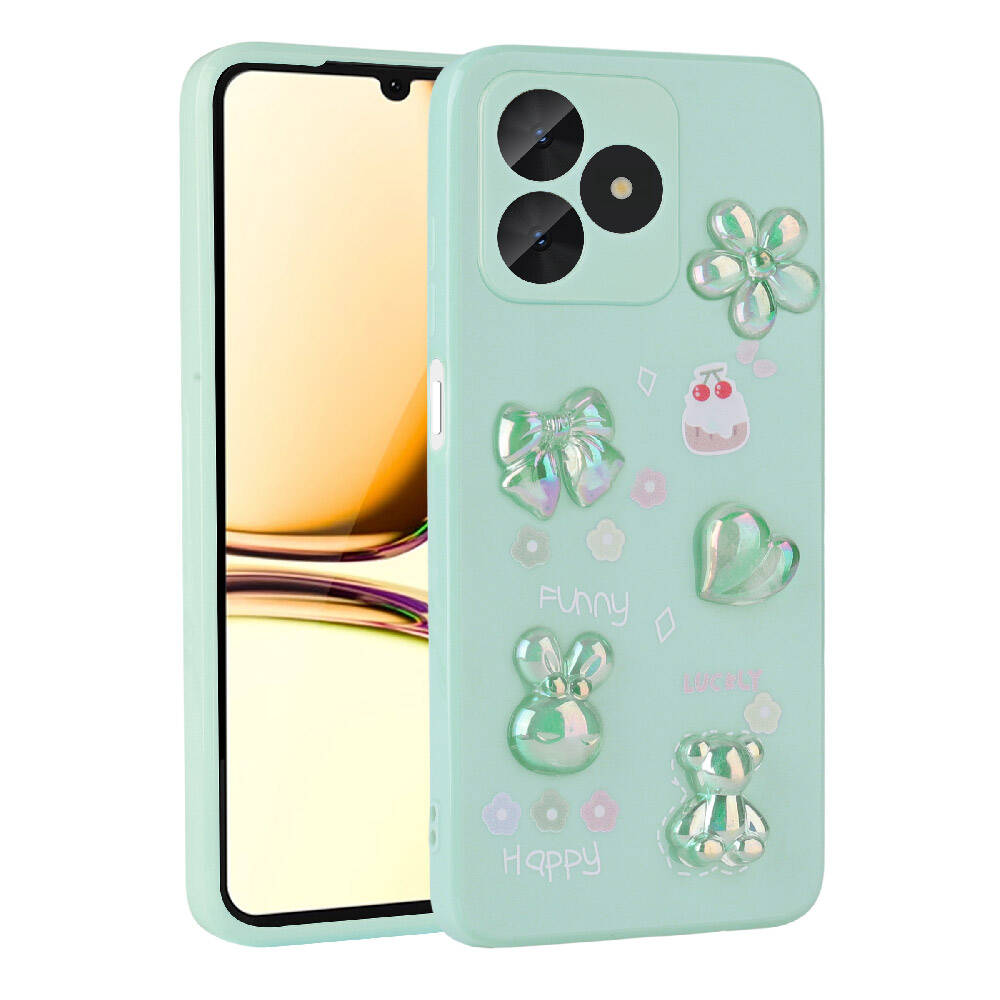 Realme C53 Kılıf Kabartma Figürlü Parlak Zore Toys Silikon Kapak