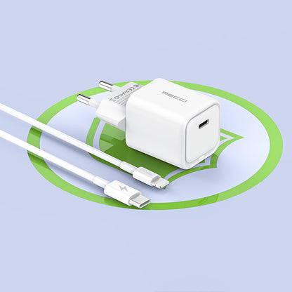 Recci RC65E Hızlı Şarj Başlığı Type-C to Lightning PD 20W Kablolu Şarj Seti