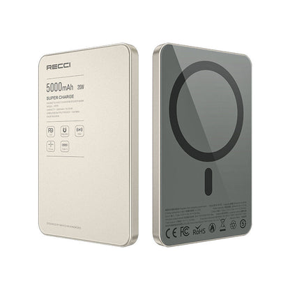 Recci RP25 PD 20W Ultra İnce Hızlı Şarj Özellikli Wireless Powerbank 15W 5000mAh