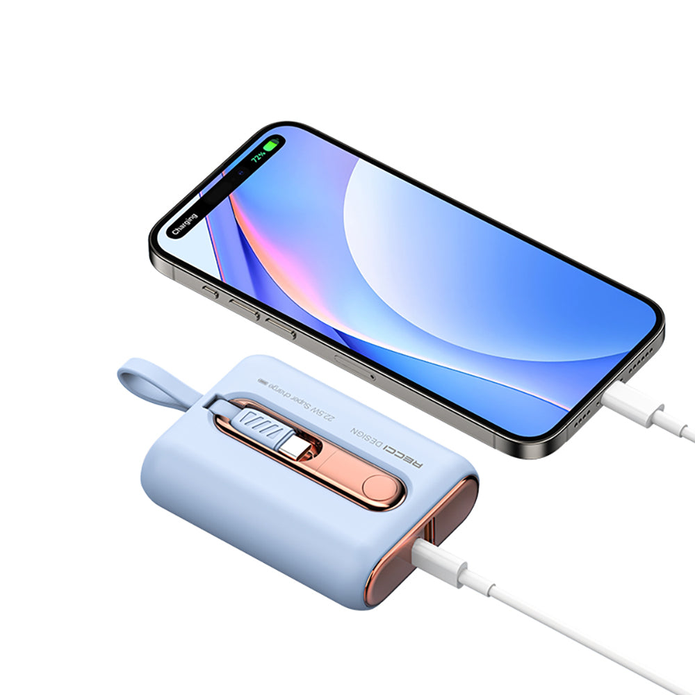 Recci RPB-P12 PD 20W Askı İpli Hızlı Şarj Özellikli Type-C Kablolu Powerbank 22.5W 9000mAh