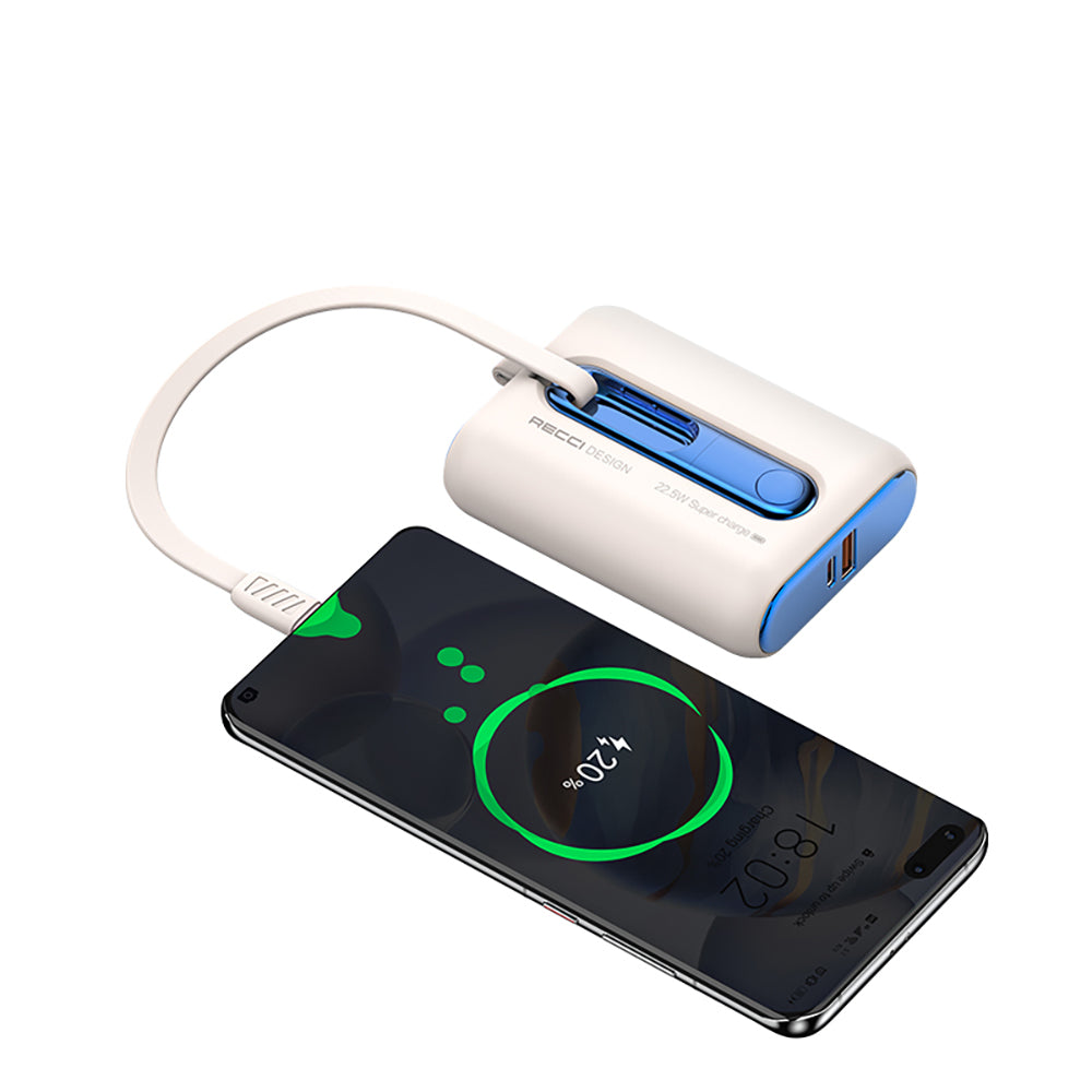 Recci RPB-P12C PD 20W Askı İpli Hızlı Şarj Özellikli Type-C Kablolu Powerbank 22.5W 10.000mAh