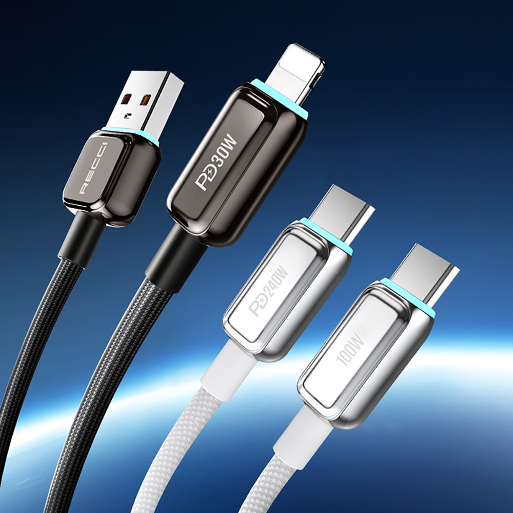 Recci RS42C Lamp Display Serisi USB-A to Type-C 100W Hızlı Şarj Özellikli Data ve Şarj Kablosu 1.5M