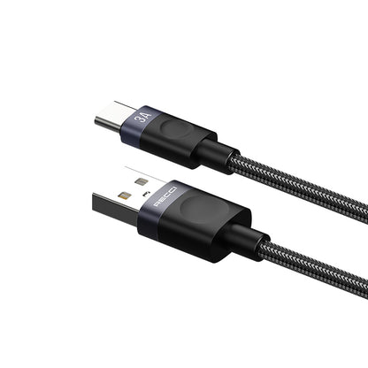 Recci RS50C USB-A to Type-C Örgü Tasarımlı Hızlı Şarj Özellikli Data ve Şarj Kablosu 1M
