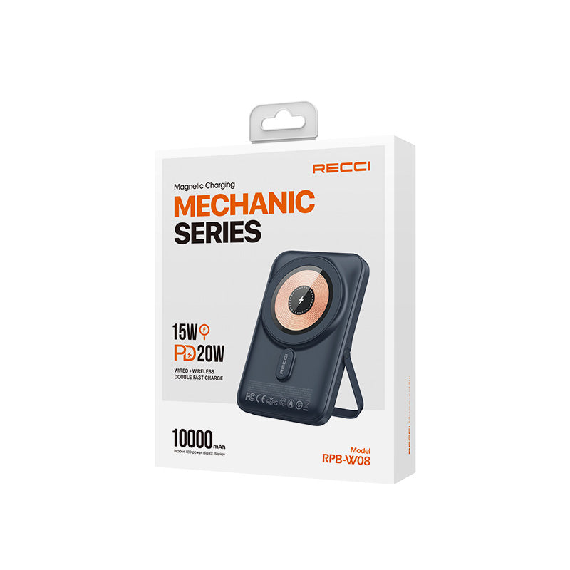Recci W08 Metal Standlı 15W M-safe Şarj Özellikli 20W PD Hızlı Şarj Powerbank 10000mAh