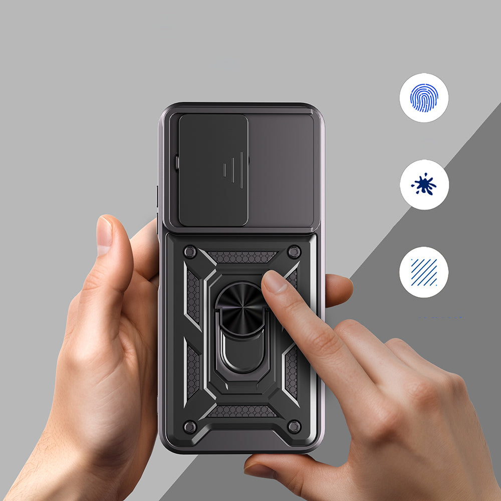 Tecno Spark 40 4G Kılıf Magnetik Standlı Kamera Korumalı Zore Sürgülü Vega Kapak