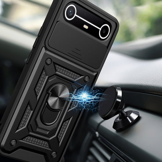 Tecno Spark Slim 5G Kılıf Magnetik Standlı Kamera Korumalı Zore Sürgülü Vega Kapak