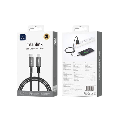 Wiwu Wi-C057 Titanlink Serisi Type-C to Type-C Hızlı Şarj Özellikli PD Data ve Şarj Kablosu 60W 1M