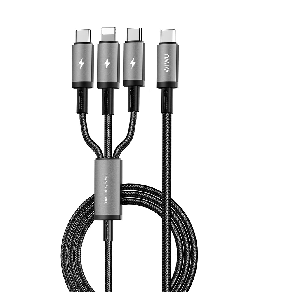 Wiwu Wi-C060 Titanlink Serisi 3in1 Type-C to Lightning – 2xType-C Örgülü Şarj ve Data PD Kablo 60W 1.2m