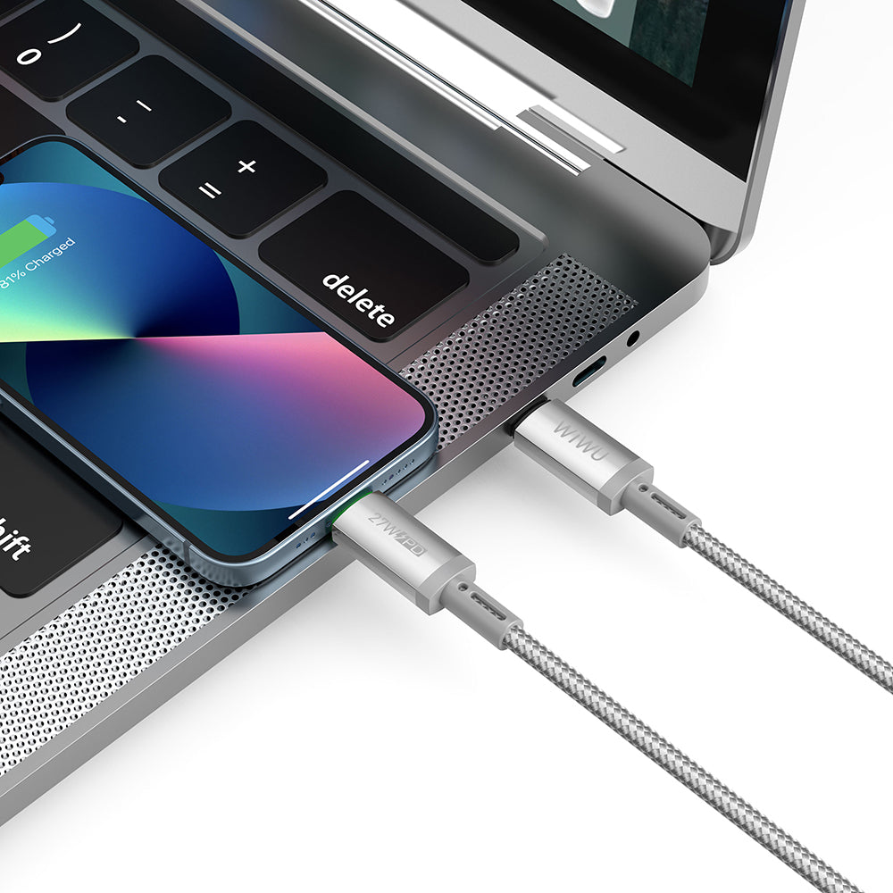 Wiwu Wi-C083 Maglink Serisi Işıklı Magnetik Type-C to Lightning PD Hızlı Şarj Özellikli Data ve Şarj Kablosu 27W 1M
