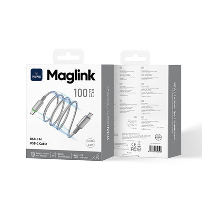 Wiwu Wi-C084 Maglink Serisi LED Göstergeli Type-C to Type-C Hızlı Şarj Özellikli Data ve Şarj Kablosu 100W 1M