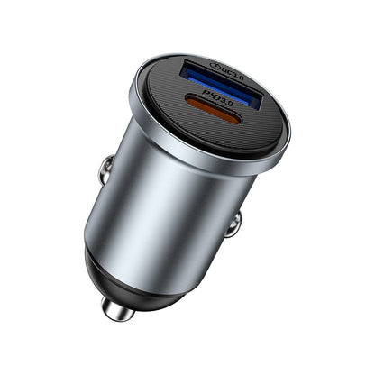 Wiwu Wi-CC030 Nano Lite Serisi Type-C + USB-A Hızlı Şarj Özellikli Akım Korumalı Araç Şarj Aleti PD ve QC3.0 35W