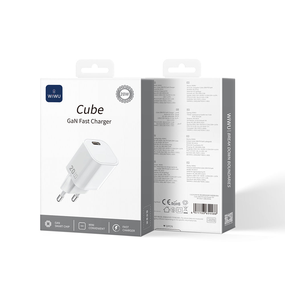 Wiwu Wi-G014 Cube Serisi GaN Tech PD Hızlı Şarj Özellikli Mini Şarj Başlığı 20W
