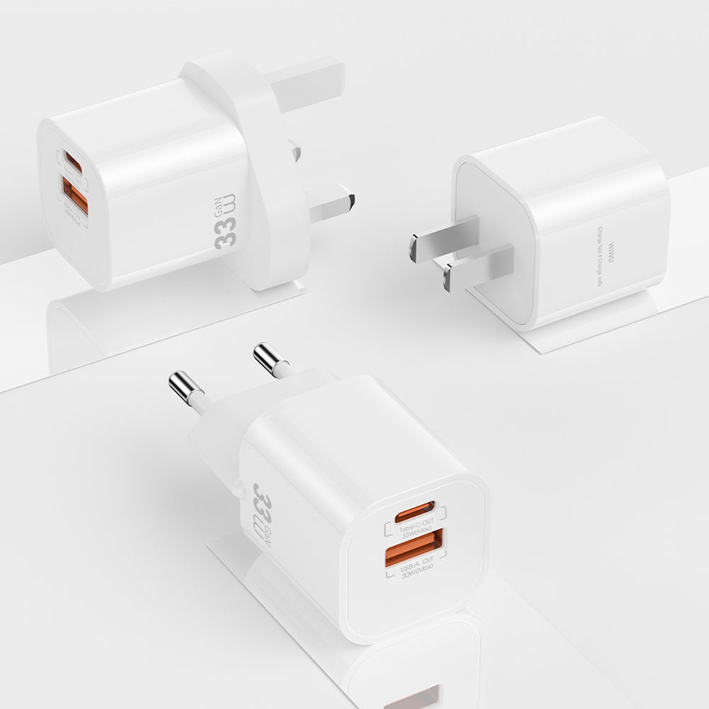 Wiwu Wi-G017 Cube Serisi Type-C PD & USB-A GaN Tech PD Hızlı Şarj Özellikli Mini Şarj Başlığı 33W