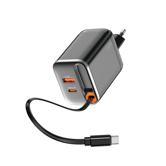 Wiwu Wi-G021 Helix Serisi GaN Teknolojili Hızlı Şarj Başlığı USB-A to Type-C PD 45W Type-C Kablolu Şarj Seti