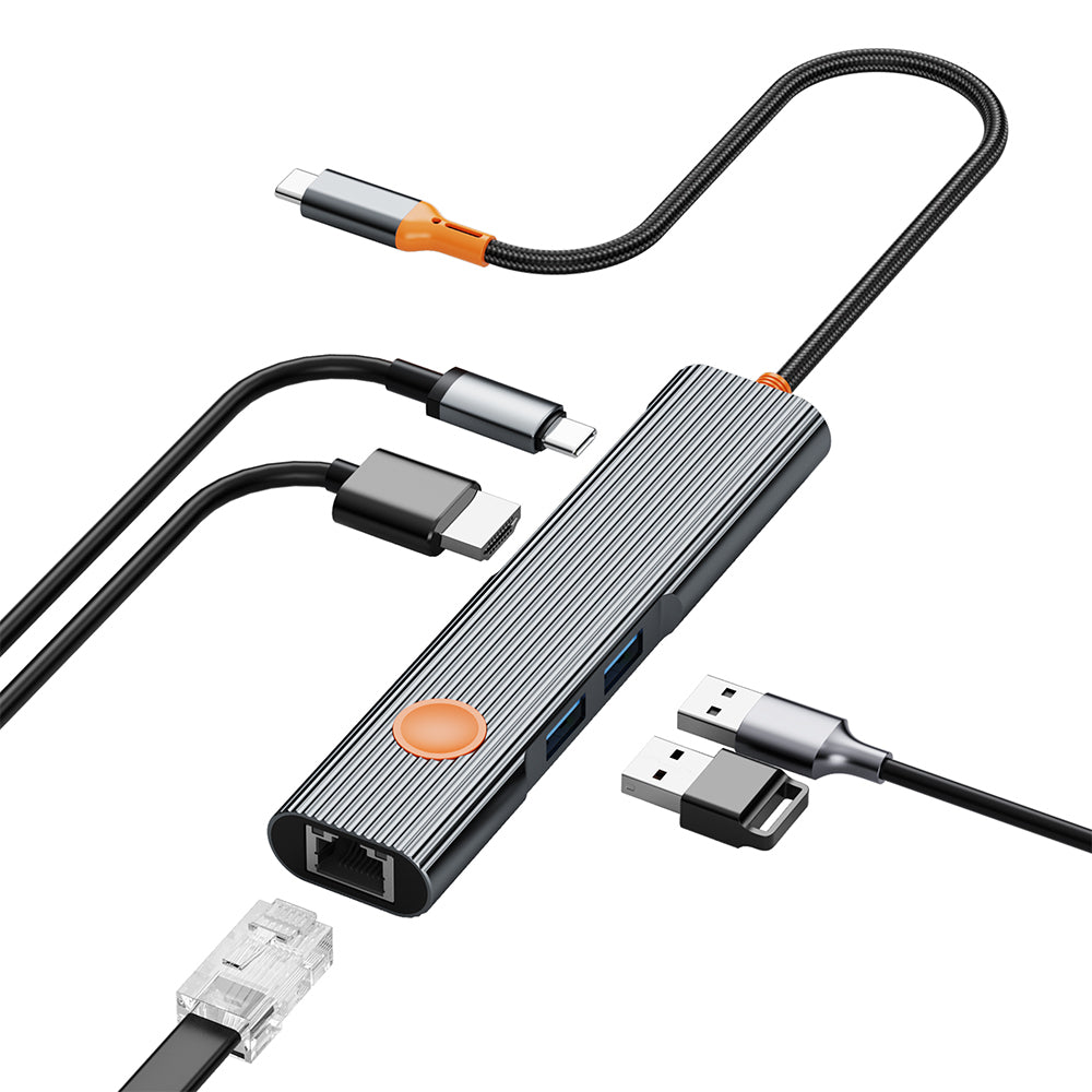 Wiwu Wi-HB005 Travel Serisi 5in1 HDMI (4K@60Hz) Girişli + RJ45 + 100W PD Type-C Hub Bağlantı İstasyonu
