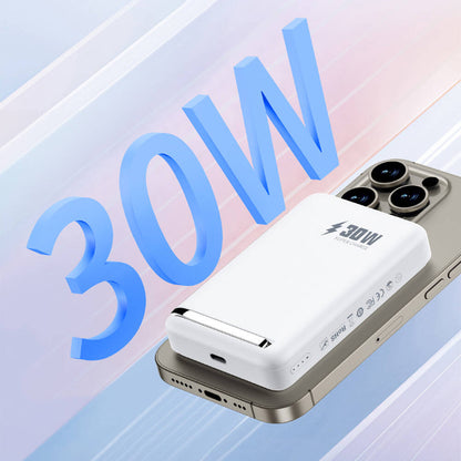 Wiwu Wi-P031 Qi2 Şarj Teknolojili LED Işık Göstergeli Standlı 30W Taşınabilir M-safe Wireless Powerbank 10.000mAh