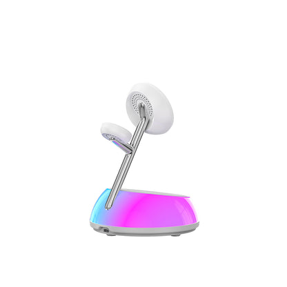Wiwu Wi-W036 Qi2 3 in 1 Magnetik Hızlı Şarj Özellikli Ambiyans Işıklı Kablosuz Şarj Standı 15W