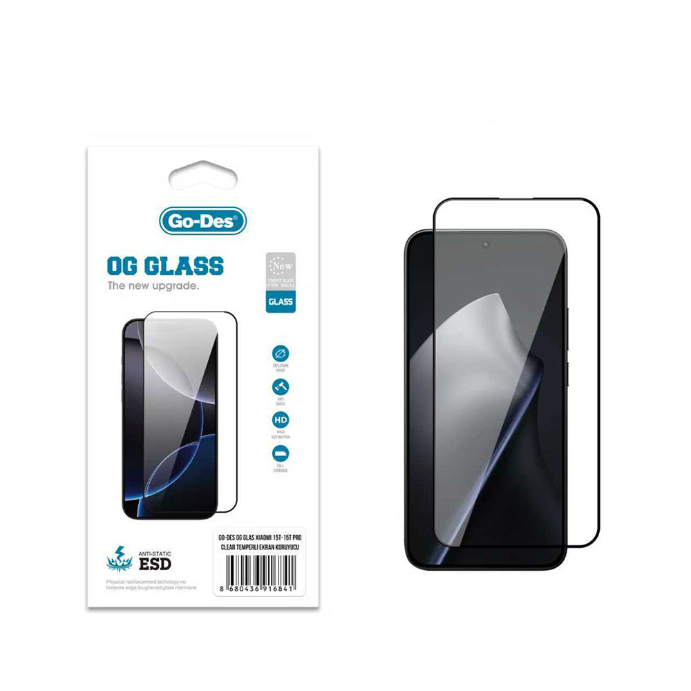 Xiaomi 15T Go Des OG Glass Antistatik Temperli Cam Ekran Koruyucu
