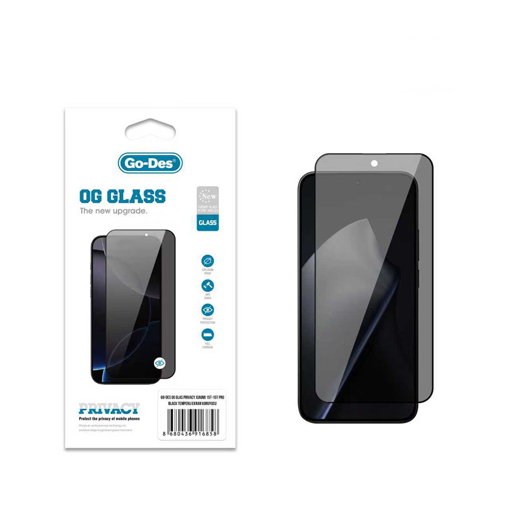 Xiaomi 15T Go Des OG Glass Privacy Antistatik Temperli Cam Ekran Koruyucu