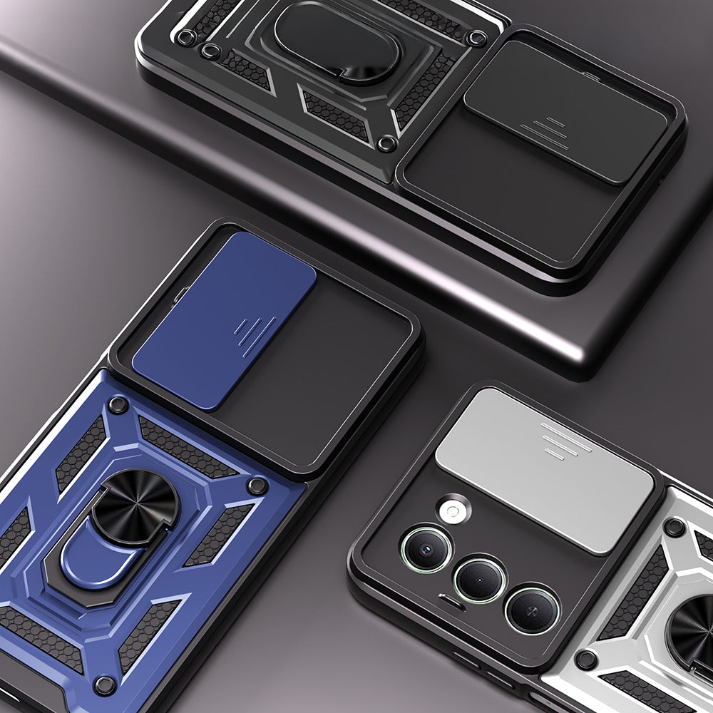 Xiaomi Redmi 15 Kılıf Magnetik Standlı Kamera Korumalı Zore Sürgülü Vega Kapak