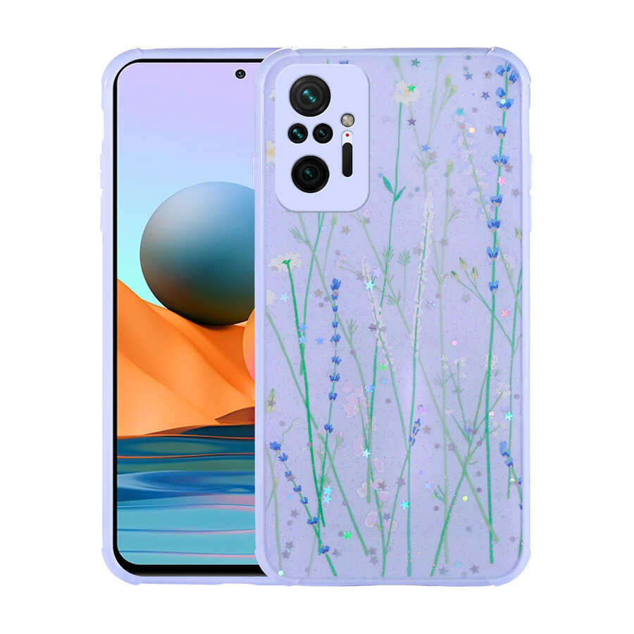 Xiaomi Redmi Note 10 Pro Kılıf Simli Desenli Kamera Korumalı Parlak Zore Popy Kapak