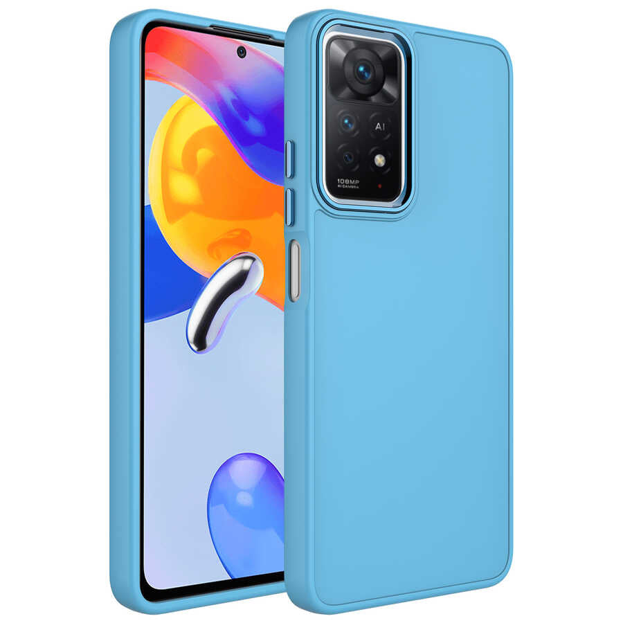 Xiaomi Redmi Note 11 Global Kılıf Metal Çerçeve ve Buton Tasarımlı Silikon Zore Luna Kapak