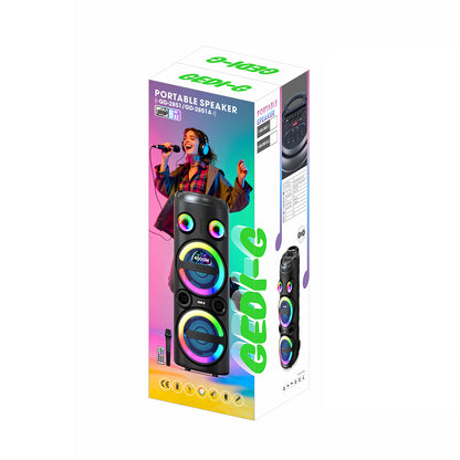 Zore GD-2851 Dijital LED Göstergeli FM Radyolu Mikrofonlu RGB TWS Çift 8 inç Stereo Bass Kablosuz Karaoke Hoparlör