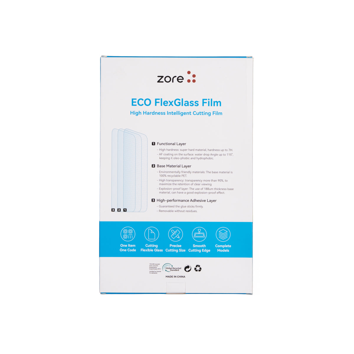 Zore High Hardness 7H Flexible Nano Glass Film 196mm x 125mm 10 Adet