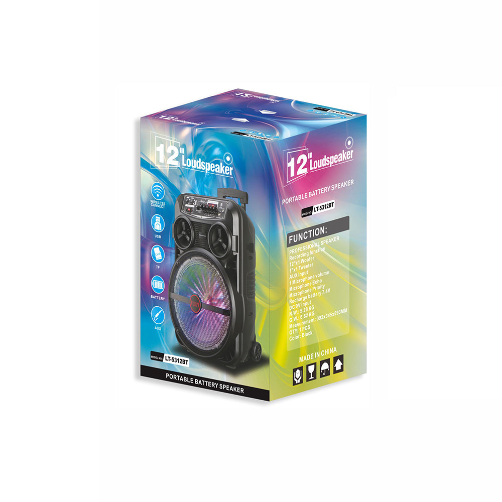 Zore LT-5312BT Mikrofonlu RGB Işıklı 12 inç Stereo Kumandalı Kablosuz Karaoke Hoparlör Speaker v5.0