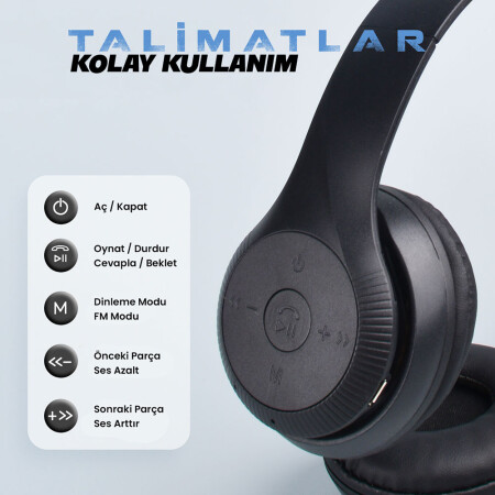 Zore ST95 Güçlü Ses Özelliği Ayarlanabilir ve Katlanabilir Kulak Üstü Bluetooth Kulaklık - 5